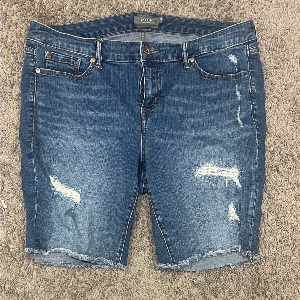 Torrid Women's Dark Blue Ripped Jean Shorts